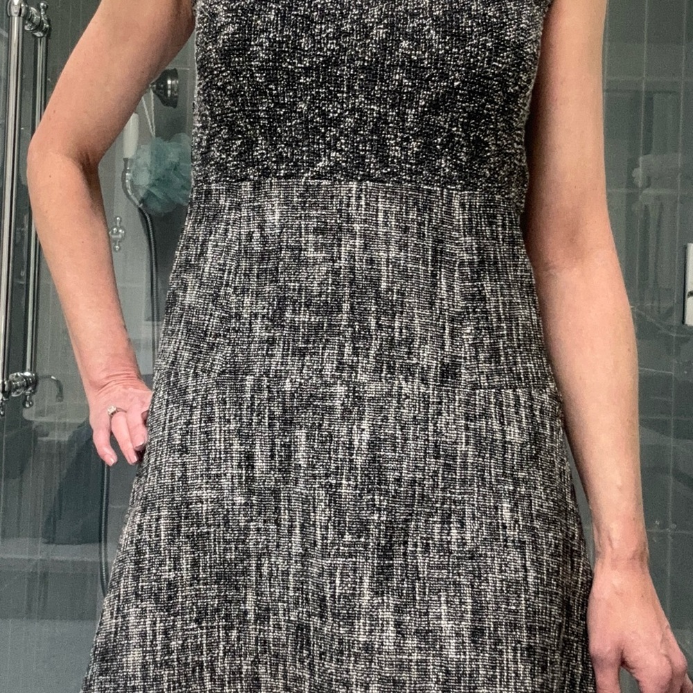 Theory Black and Gray Textured Midi Dress